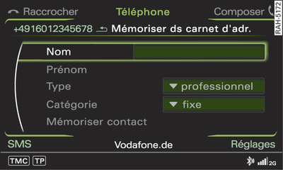 Mémorisation d'un numéro de téléphone dans le carnet d'adresses